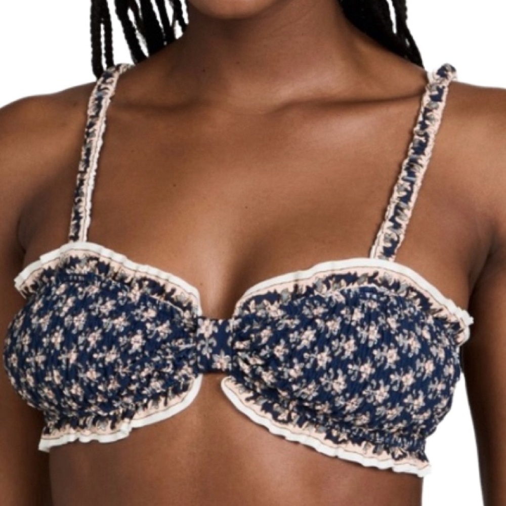 NWT Sea New York Jasper Marine Border Print Smocked Bikini Top - Sz S - Picture 1 of 6